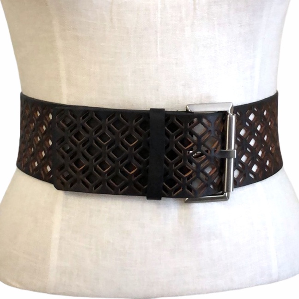 Vince Camuto Black and Brown Lattice Belt